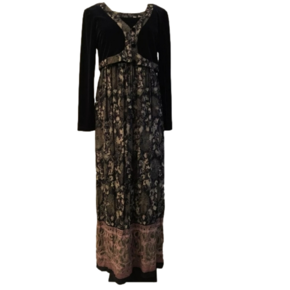 Vintage Y2K Carole Little Black Maxi Velvet Bodies & Floral Skirt sz 10